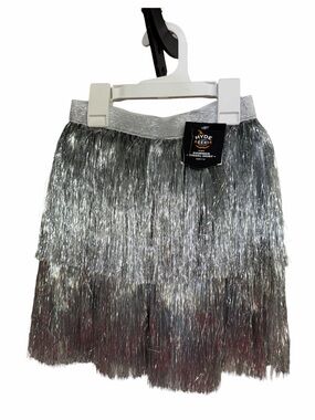 Hyde & EEK! Kids Silver Shimmer Tinsel Skirt Costume One Size Ages 7-14 NWT